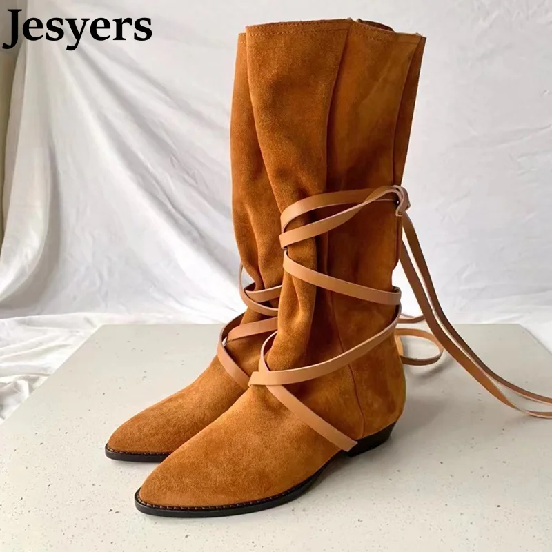 Runway Pointed Toe Knee High Boots Women Flat Kid Suede Cross Tie Autumn Winter Shoes 2022 Ladies Catwalk Western Long Boots
Runway Pointed Toe Knee High Boots Women Flat Kid Suede Cross Tie Autumn Winter Shoes 2022 Ladies Catwalk Western Long Boots