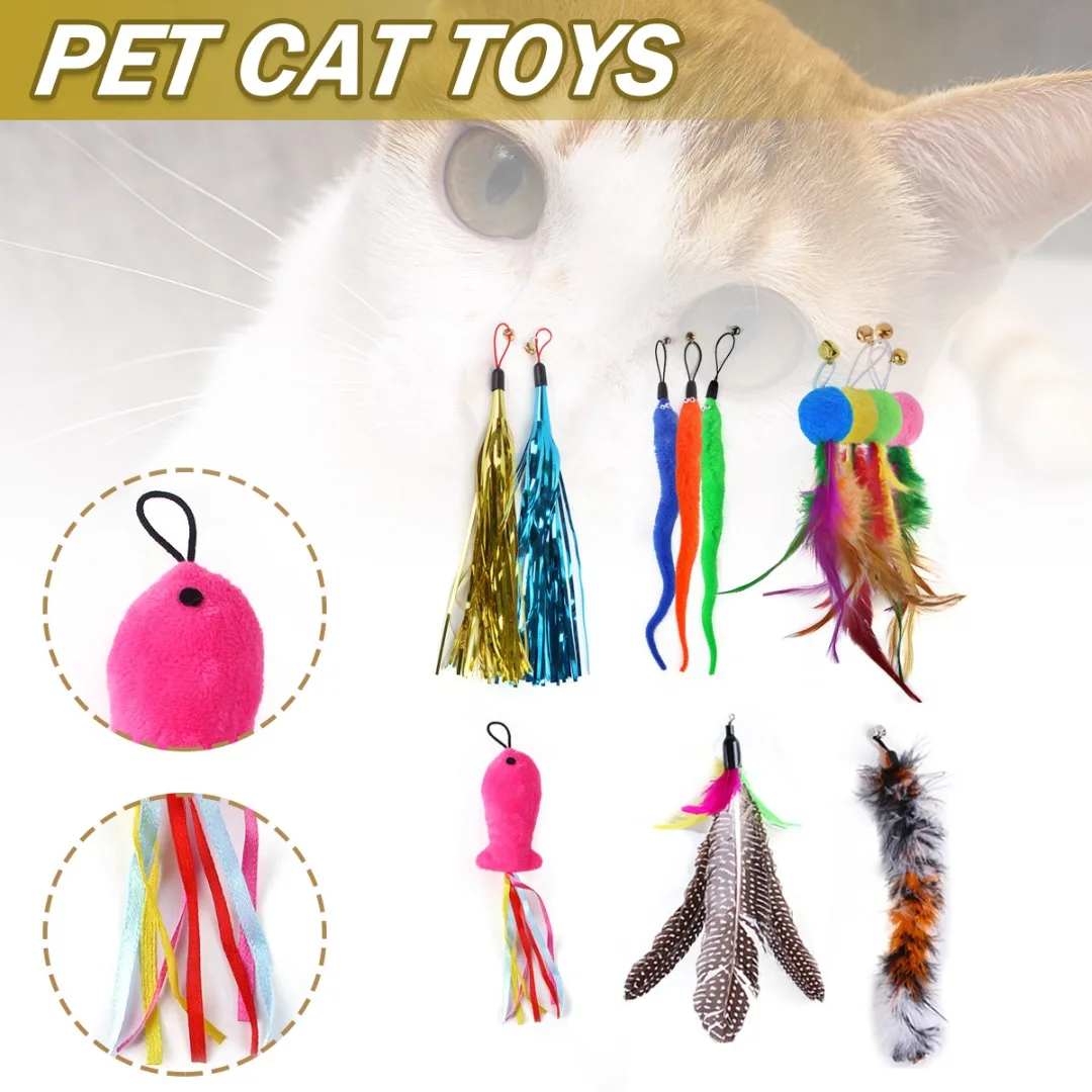 

14Pcs Cat Feather Toys Interactive Retractable Teaser Wand Indoor Kittens Pet Cats Stick Wire Chaser Wand Toy