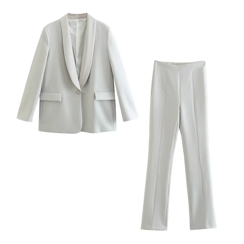 Woman Basic Light Gray Blazer Matching Suit 2022 Autumn Fenmale Pencil Pants Suits Office Ladies Elegant Solid Sets 
Woman Basic Light Gray Blazer Matching Suit 2022 Autumn Fenmale Pencil Pants Suits Office Ladies Elegant Solid Sets