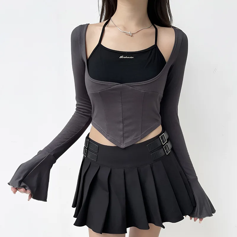 Korean Fashion Chic Bandage Stitched Fake Two-piece Crop Top Autumn Patchwork Bodycon T Shirt Harajuku y2k Women Clothes
Korean Fashion Chic Bandage Stitched Fake Two-piece Crop Top Autumn Patchwork Bodycon T Shirt Harajuku y2k Women Clothes