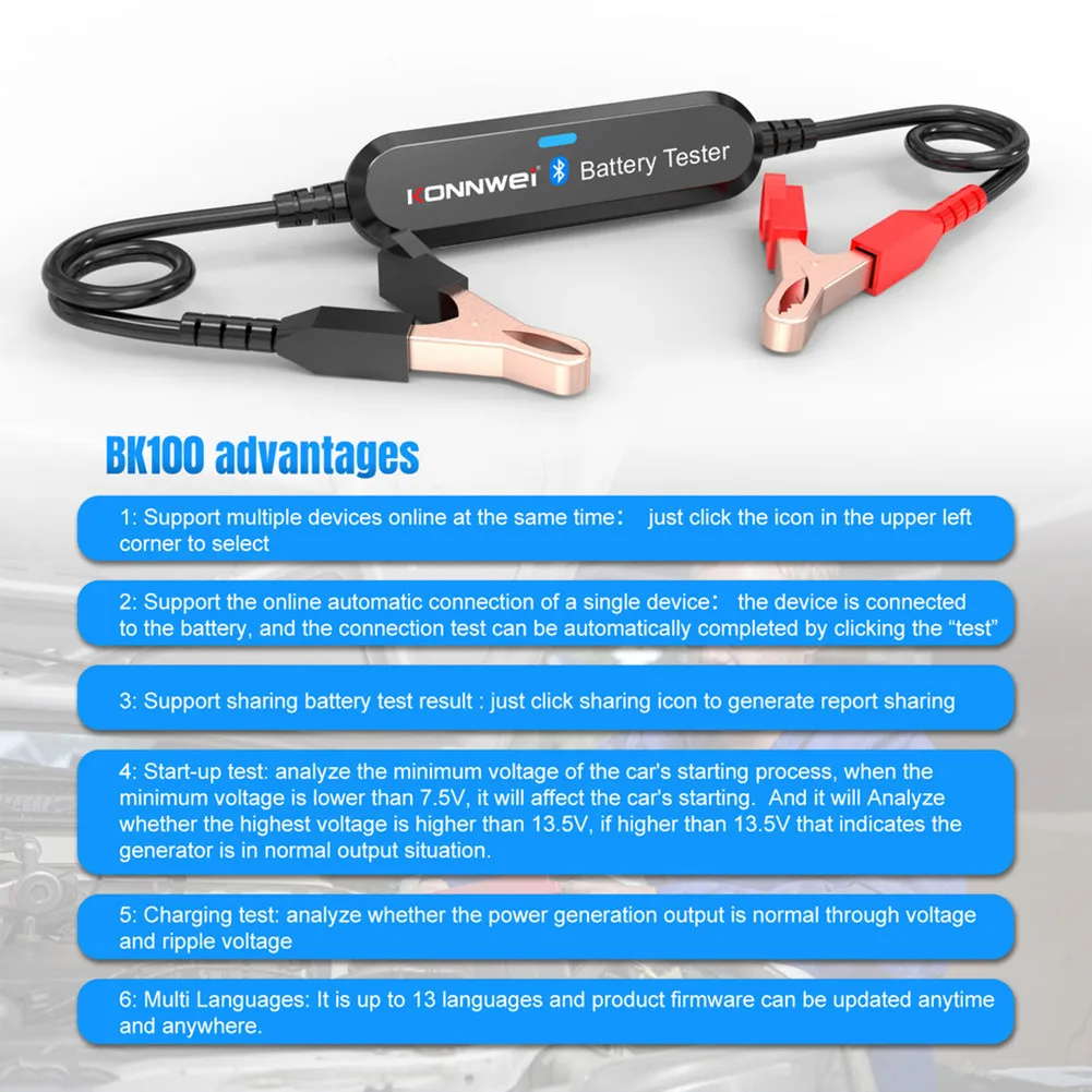 High Quality Car Diagnostic Tools Battery Tester Diagnostic Tool BK100 12V Bluetooth Test Voltage Test 13 Languages
High Quality Car Diagnostic Tools Battery Tester Diagnostic Tool BK100 12V Bluetooth Test Voltage Test 13 Languages