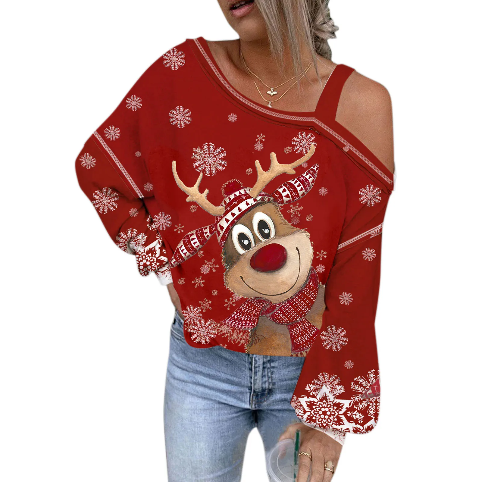 Women Christmas Asymmetric Dew Shoulder Christmas Deer Head Print Long Sleeve Blouse T Shirt Top Basics T Shirt Women
Women Christmas Asymmetric Dew Shoulder Christmas Deer Head Print Long Sleeve Blouse T Shirt Top Basics T Shirt Women