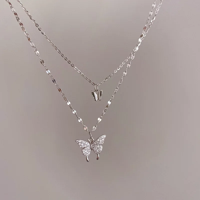 Silver Flash Crystal Butterfly Double Layer Necklace for Women with Simple Design Elegant Pendant Ornament Clavicle Chain
Silver Flash Crystal Butterfly Double Layer Necklace for Women with Simple Design Elegant Pendant Ornament Clavicle Chain