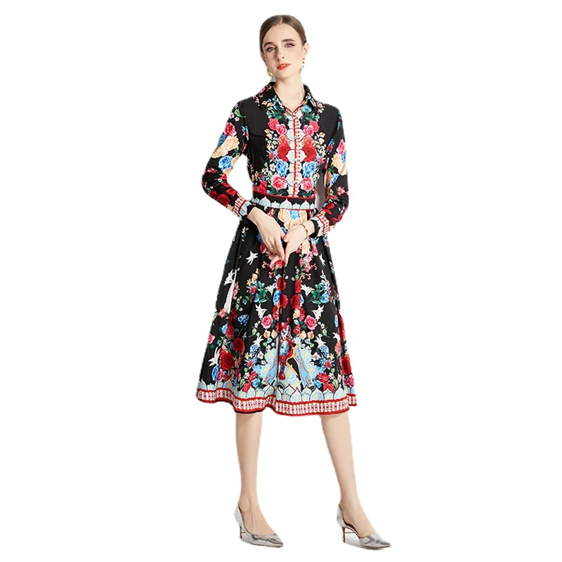 Long Sleeve Ruched Black Midi Shirt Dress 2023 Women Designer Floral Print Lapel Slim A-Line Vacation Dresses Party Ballgown
Long Sleeve Ruched Black Midi Shirt Dress 2023 Women Designer Floral Print Lapel Slim A-Line Vacation Dresses Party Ballgown