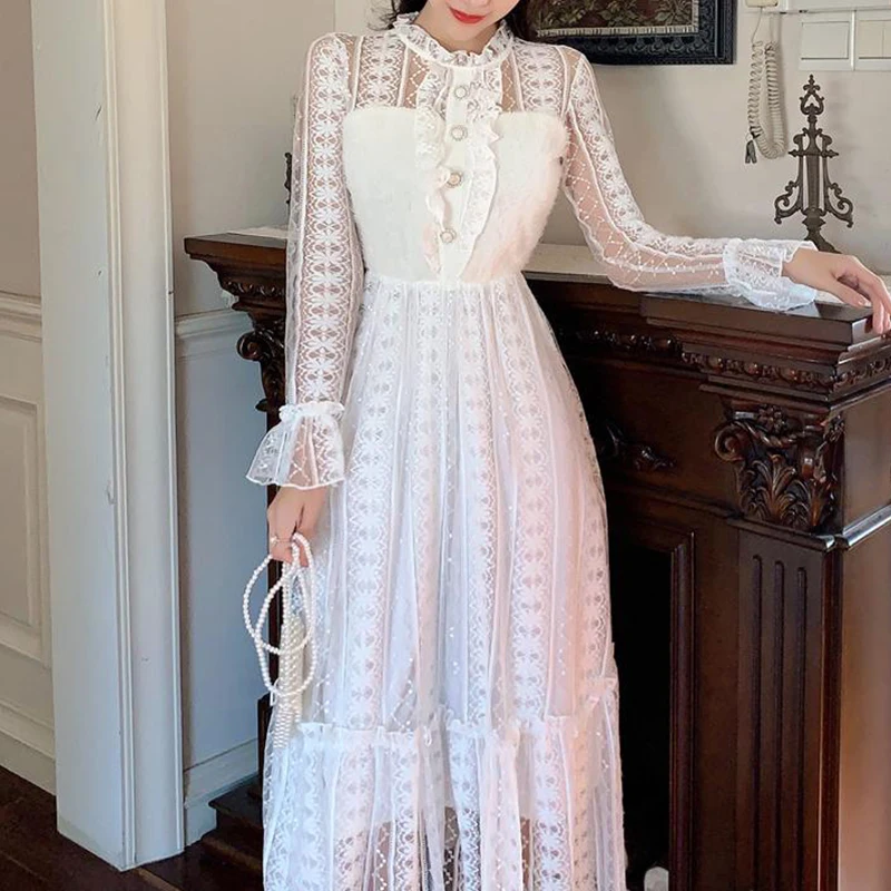White Lace Dress Women Long-sleeve O-neck Sweet Elegant Maxi Dress Female Party Vestido Beading Button Woman's Clothing
White Lace Dress Women Long-sleeve O-neck Sweet Elegant Maxi Dress Female Party Vestido Beading Button Woman's Clothing
