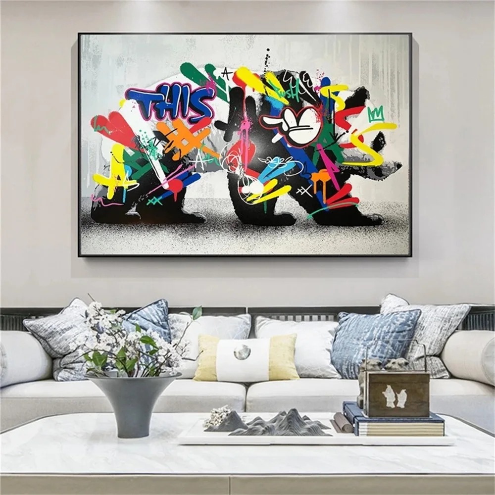 

Graffiti Art Panda Animal Abstract Print Wall Art Canvas Paintings Colorful Posters Picture For Living Room Home Decoration
