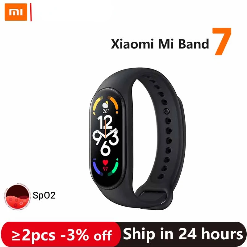 

Xiaomi – Bracelet connecté Mi Band 7, 6 couleurs, écran AMOLED de 1.62 pouces, suivi du taux d'oxygène dans le sang 24h, Genuine