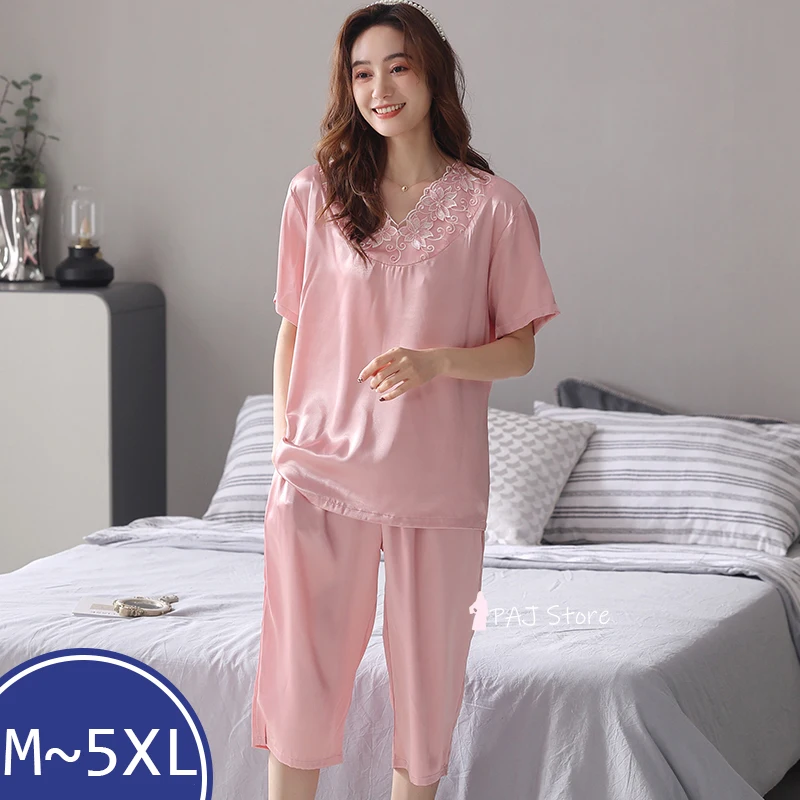 5XL Silk Satin Sailor Women Pajamas Set Oversized Two Piece Sleepwear Short Sleeve Home Clothes Nightwear Pyjama Lingerie Pijama
5XL Silk Satin Sailor Women Pajamas Set Oversized Two Piece Sleepwear Short Sleeve Home Clothes Nightwear Pyjama Lingerie Pijama