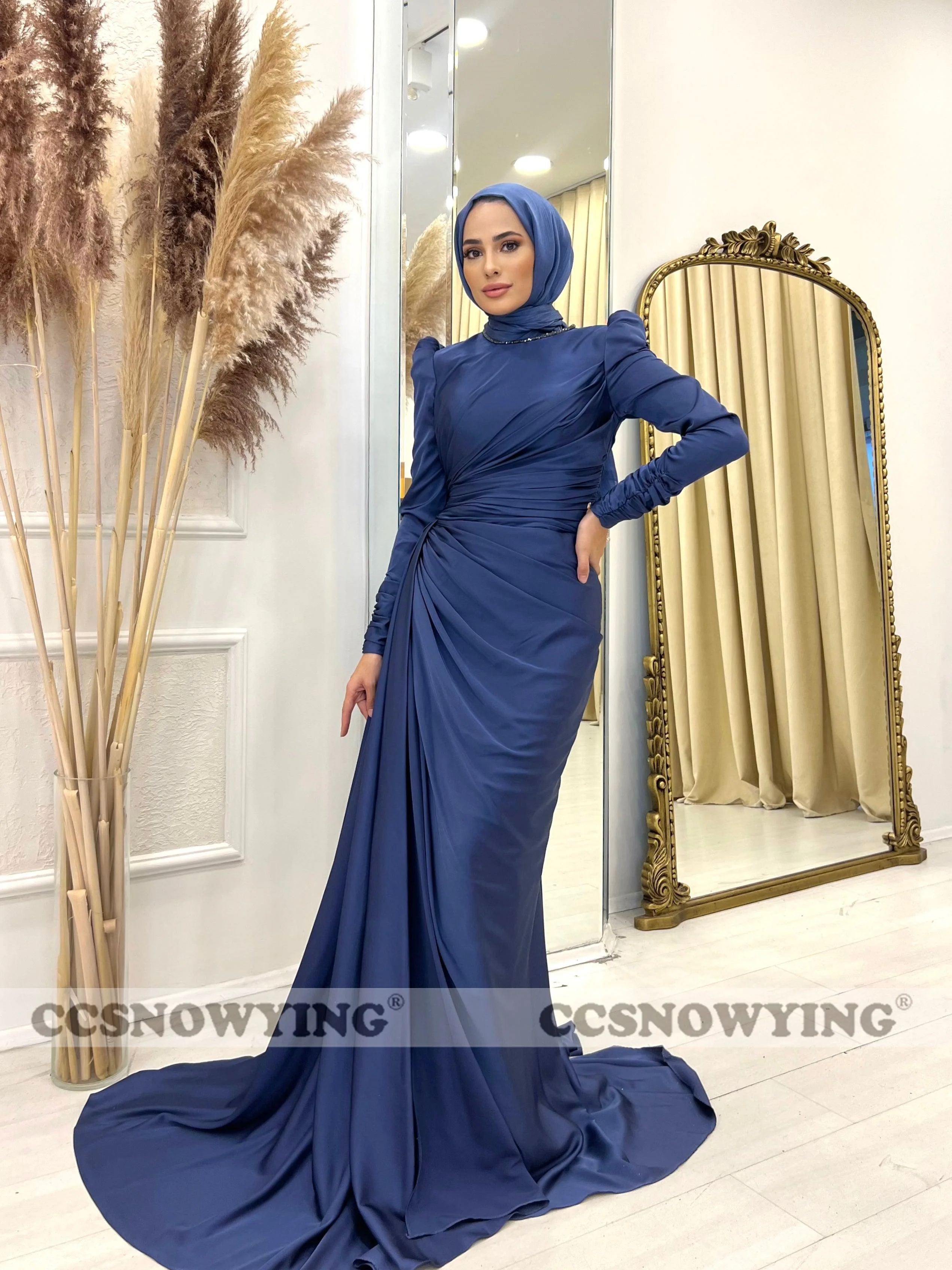 Elegant Satin Long Sleeve Muslim Evening Dresses O Neck Hijab Islamic Prom Formal Party Gown Women Arabic Dubai Robe De Soiree
Elegant Satin Long Sleeve Muslim Evening Dresses O Neck Hijab Islamic Prom Formal Party Gown Women Arabic Dubai Robe De Soiree