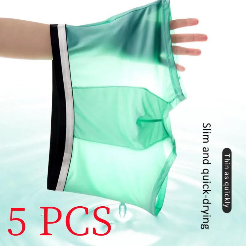 

5PCS Men's Ultra Thin Panties Underwear Ice Silk Section Breathable Large Size Men's Boxer Short Summer Underpants Wholesale