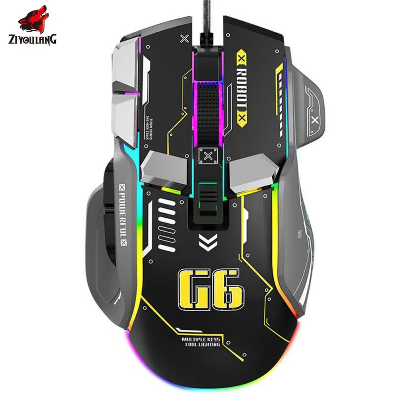 

ZIYOULANG G6 USB Game Mouse with Six Speed Adjustable DPI 13 Color LED Backlight 100IPS 10 Key Macro Programmable for PC Laptops