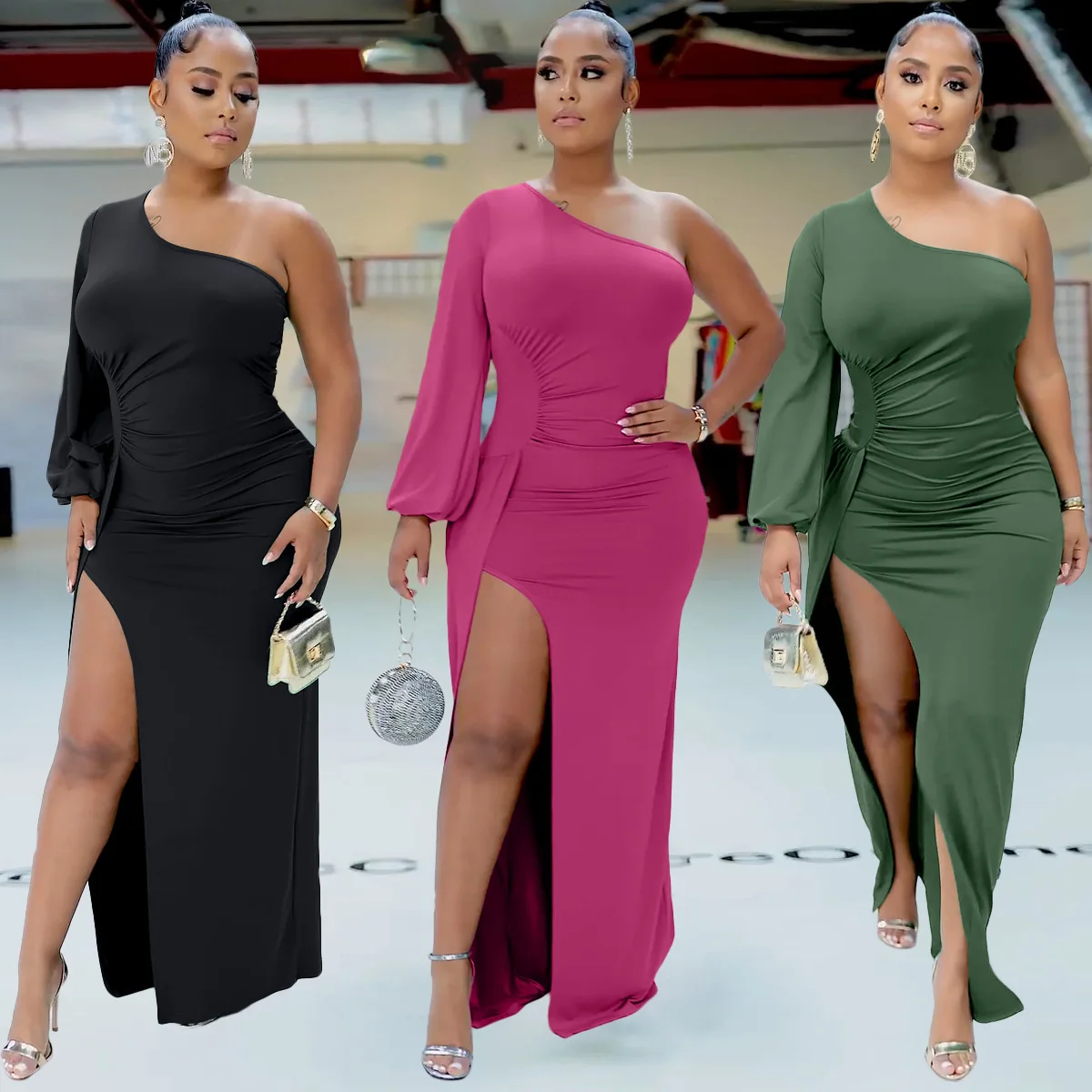 2022 Spring And Summer Women Sexy One Shoulder Sleeve Irregular Dress 
2022 Spring And Summer Women Sexy One Shoulder Sleeve Irregular Dress