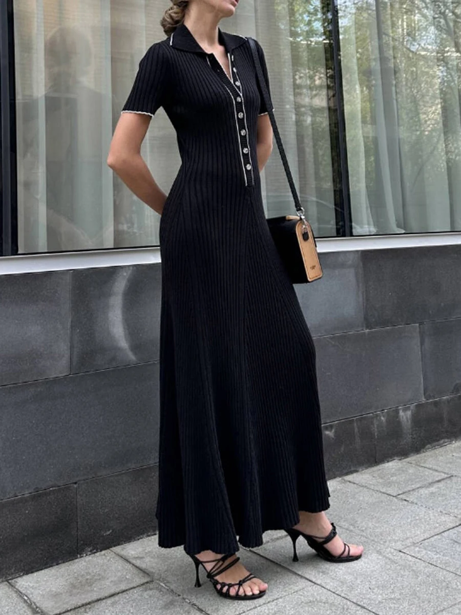 Women Summer Casual Long Dress Patchwork Turn-Down Collar Short Sleeve Dress Buttons Knit Dress
Women Summer Casual Long Dress Patchwork Turn-Down Collar Short Sleeve Dress Buttons Knit Dress
