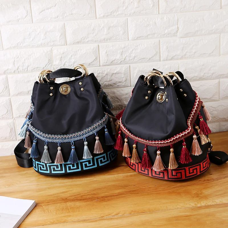 Waterproof Nylon Oxford Cloth Double Shoulder Bag Female Tassel Bucket Bag Female National Style Multifunctional Small Backpack
Waterproof Nylon Oxford Cloth Double Shoulder Bag Female Tassel Bucket Bag Female National Style Multifunctional Small Backpack