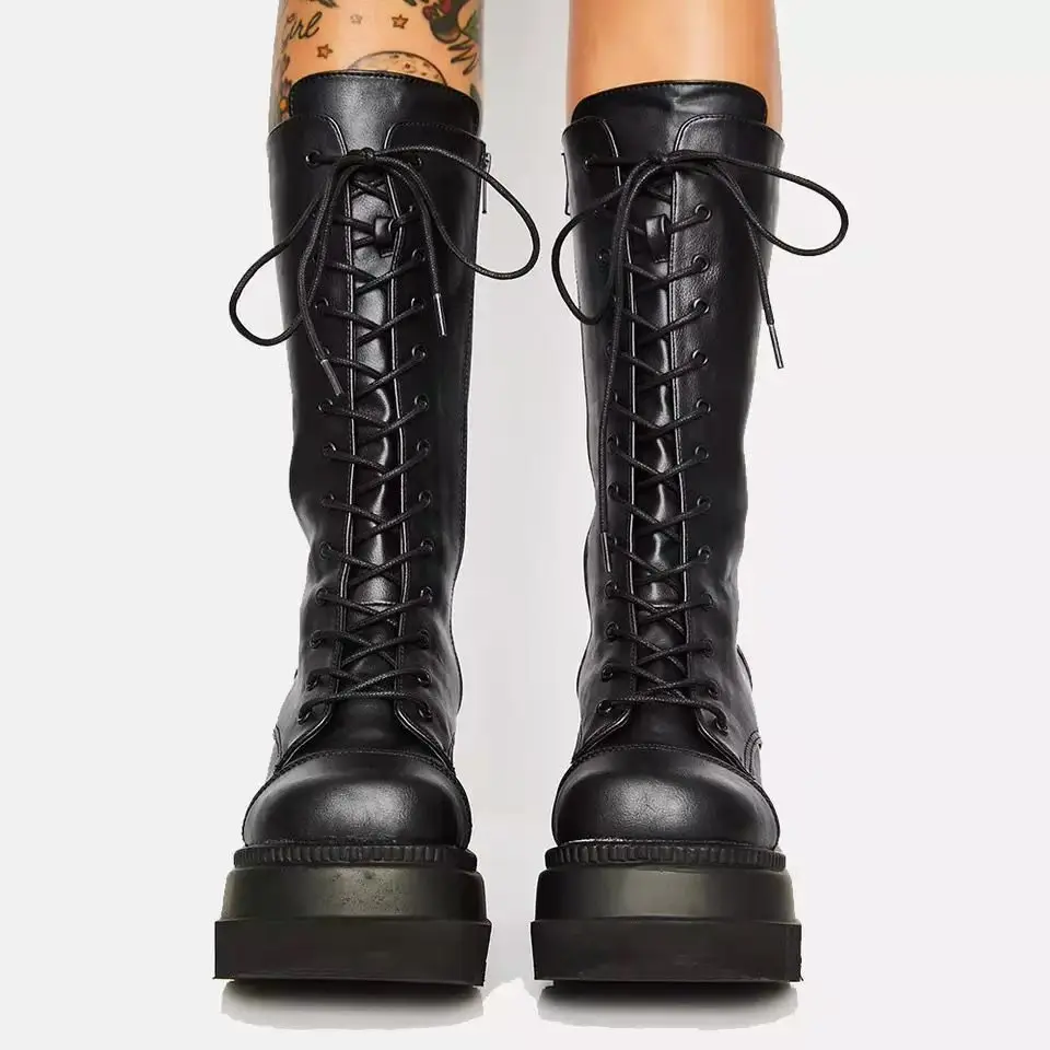 Women High Wedges Heel Punk Goth Zipper Mid Calf Boots Lace-up Chunky Shoes Autumn Winter Casual Boots
Women High Wedges Heel Punk Goth Zipper Mid Calf Boots Lace-up Chunky Shoes Autumn Winter Casual Boots