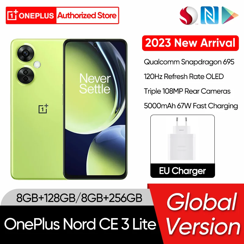 

New Arrival Global Version OnePlus Nord CE 3 Lite 5G Smartphones Snapdragon 695 108MP 67W Fast Charging Android 13 Cellphone