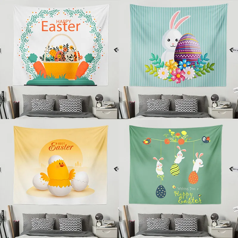 

Home Decor Easter Eggs and Bunny Print Polyester Tapestry Wall Hanging Room Backdrop tapiz