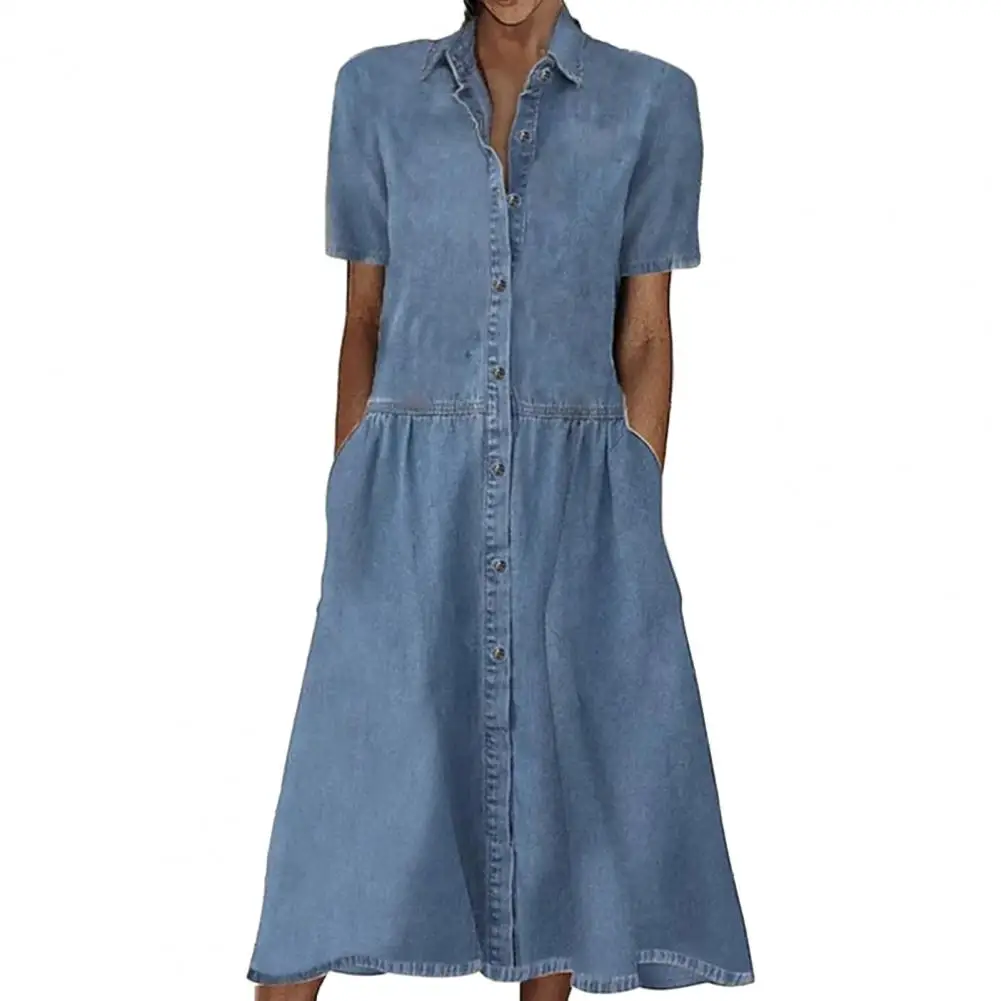 vestidos Summer Dress Single-breasted Short Sleeve Lapel A-line Loose Hem Pockets Breathable Mid-calf Length Lady Midi Dress
vestidos Summer Dress Single-breasted Short Sleeve Lapel A-line Loose Hem Pockets Breathable Mid-calf Length Lady Midi Dress