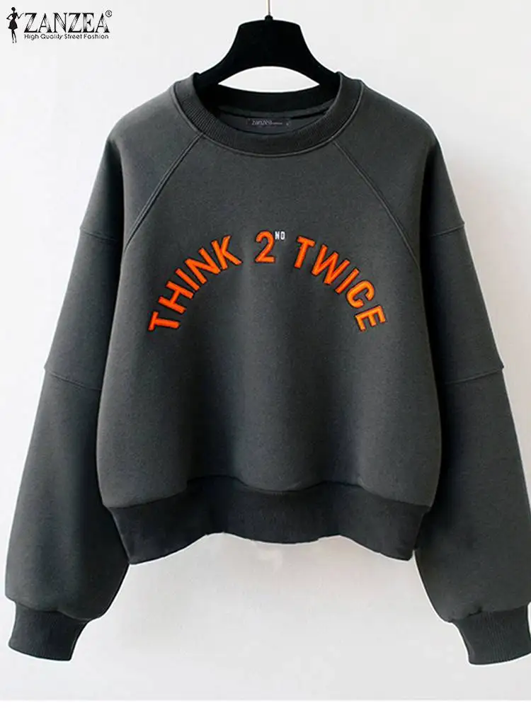 

Oversized ZANZEA Women Harajuku Loose Pullovers Embroidery Printed Streetwears Long Sleeve Sweatshirts Casual Solid Baggy Tops