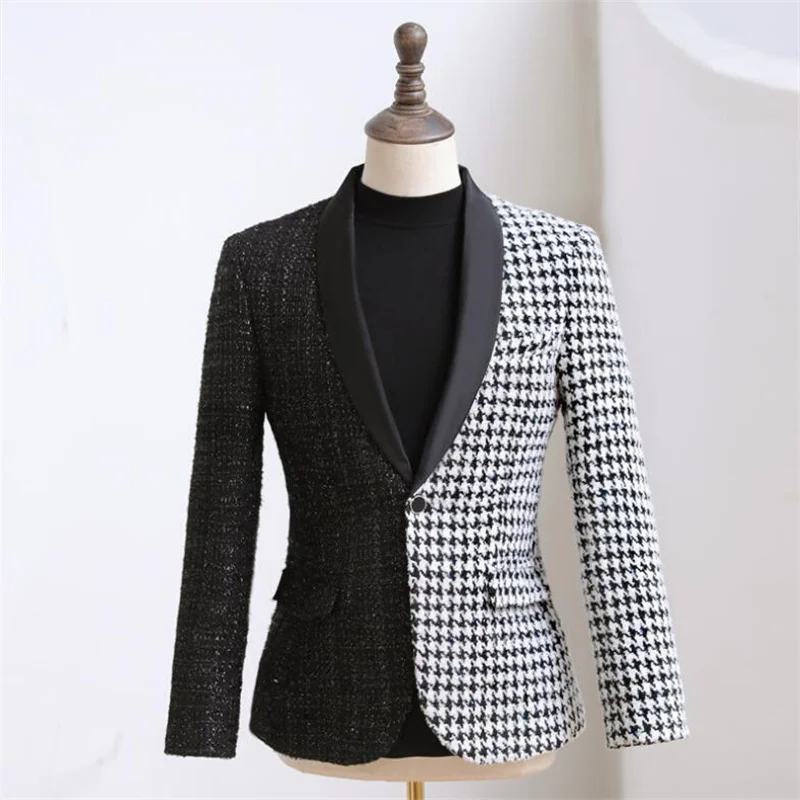 

Blazers Mens Pure Color Slim Fitting Korean Casual Best Suits Jackets Singer Stage Clothes Terno Masculino Completo Black White