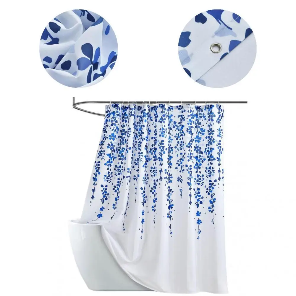 

Practical with Plastic Hooks Washable Floral Printing Bathroom Drape for Daily Use Bathroom Curtain Bath Curtain
