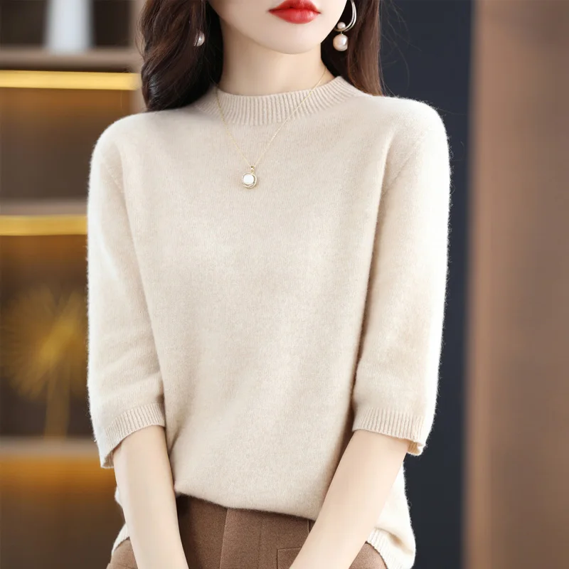 Turtleneck Sweater Women Knitwears 100% Merino Wool Sweater Knitted Pullover Short Sleeve Fashion Female Clothing Jumper Tops 
Turtleneck Sweater Women Knitwears 100% Merino Wool Sweater Knitted Pullover Short Sleeve Fashion Female Clothing Jumper Tops