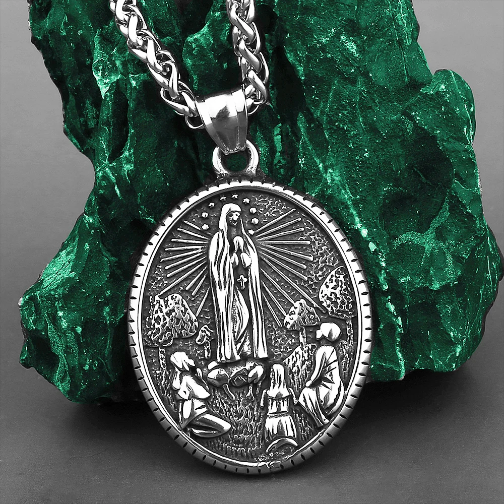 

Vintage Catholic Virgin Mary Prayer Pendant Necklace Men Women Stainless Steel Biker Necklace Chain Amulet Jewelry Wholesale