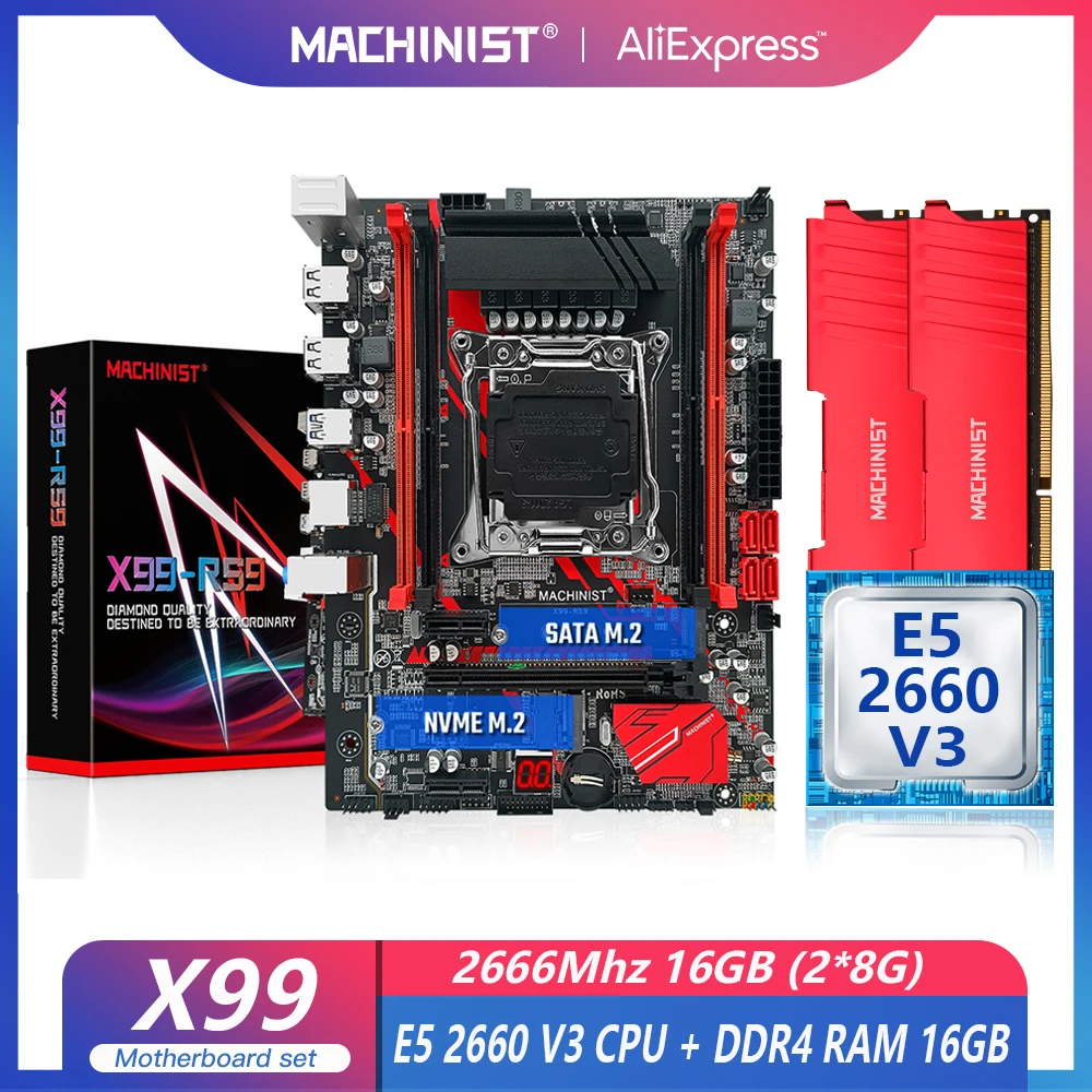 MACHINIST X99 комплект материнской платы с LGA 2011-3 Xeon E5 2660 V3 процессор 16G(2*8G) DDR4 2666MHz RAM M.2 NVME