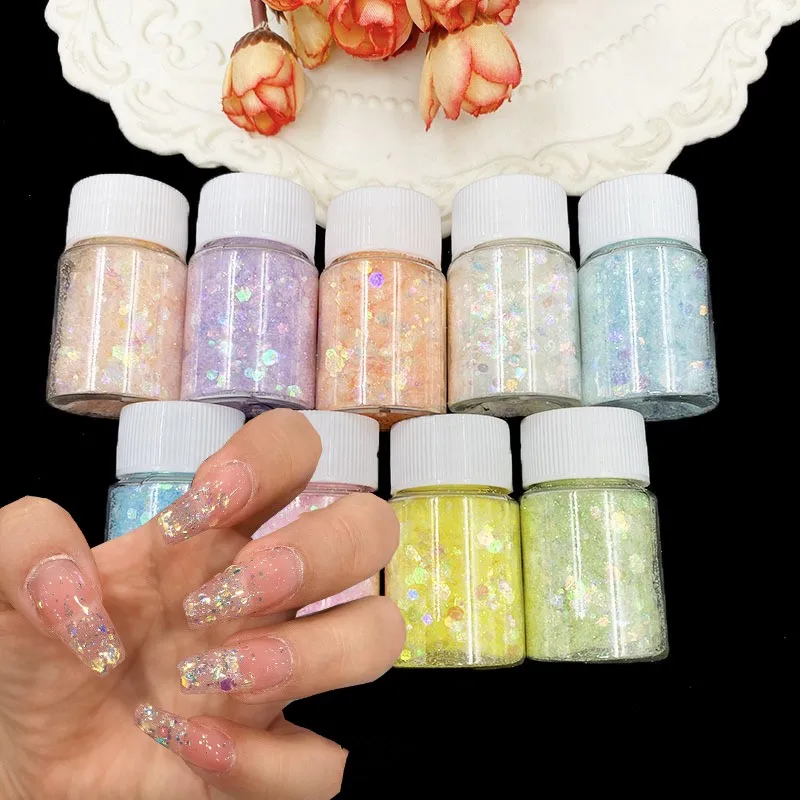 

10g/Bottle Holographic Nail Glitter Sequins 3D Sparkly Flakes Paillette Manicure DIY Supplies Laser Mixed Hexagon Nails Art Deco