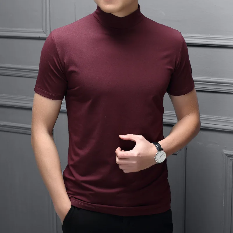 Short Sleeve Slim T-Shirt Men Solid Turtleneck Trend Bottoming Shirt High Street Fashion Man T Shirt
Short Sleeve Slim T-Shirt Men Solid Turtleneck Trend Bottoming Shirt High Street Fashion Man T Shirt