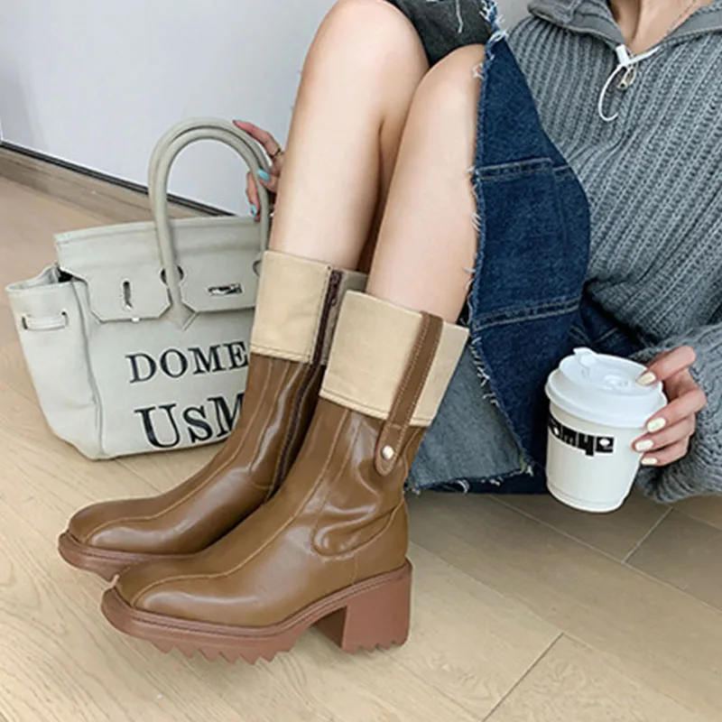 Women Boots Women Designer Brand Pu Leather Platform Water-proof Quality Spring Autumn Shoes Retro British Style Mid-calf Boots
Women Boots Women Designer Brand Pu Leather Platform Water-proof Quality Spring Autumn Shoes Retro British Style Mid-calf Boots