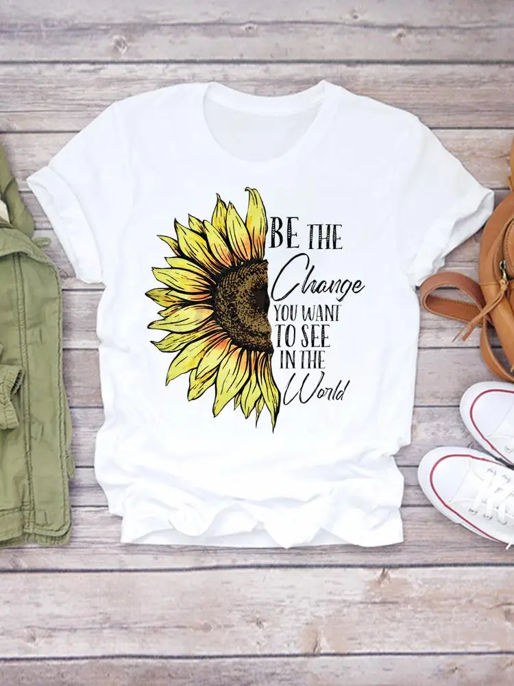 Short Sleeve Fashion Print T-shirts Women Cartoon Shirt Stylish Graphic T Top Sunflower Letter Sweet Regular Female Tee T-Shirt
Short Sleeve Fashion Print T-shirts Women Cartoon Shirt Stylish Graphic T Top Sunflower Letter Sweet Regular Female Tee T-Shirt