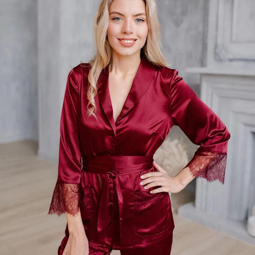 Restve Lace Patchwork Sleepwear Female Sexy 2 Piece Set Three Quarter Sleeve Tops Sashes Casual Women Sets With Pants Spring
Restve Lace Patchwork Sleepwear Female Sexy 2 Piece Set Three Quarter Sleeve Tops Sashes Casual Women Sets With Pants Spring
