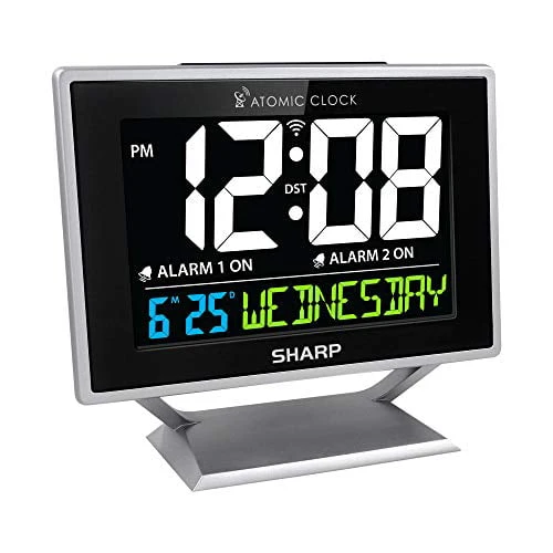 Digital Atomic Alarm Clock Color Display Atomic Accuracy Day of Week Time/Date Silver
Digital Atomic Alarm Clock Color Display Atomic Accuracy Day of Week Time/Date Silver