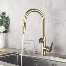 Pull Out Kitchen Faucet Brush Gold Sink Mixer Smart Digital Show Kitchen Mixer Taps Kitchen Tap No Lead Brass Material