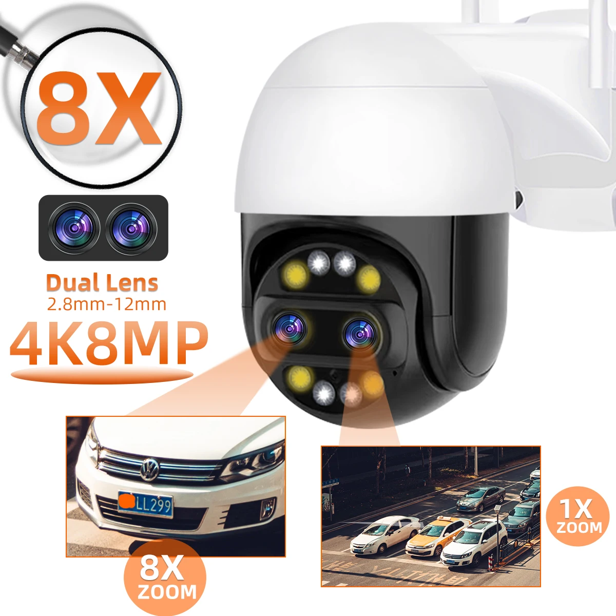 8MP 4K 8x Hybrid Zoom 2.8+12mm Dual Lens Auto Track Smart Security Video Surveillance Camera Outdoor UHD 4K WiFi PTZ IP Camera
8MP 4K 8x Hybrid Zoom 2.8+12mm Dual Lens Auto Track Smart Security Video Surveillance Camera Outdoor UHD 4K WiFi PTZ IP Camera