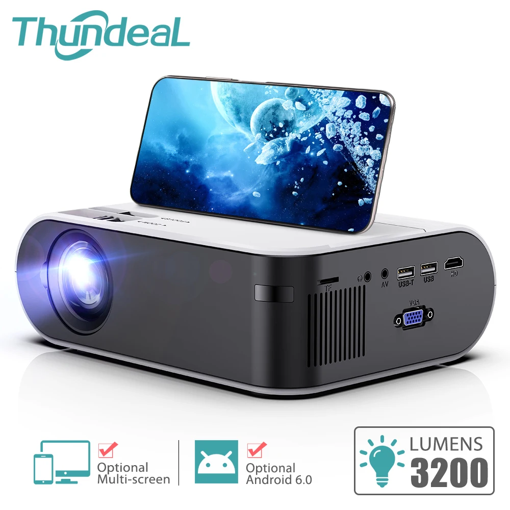

ThundeaL TD60 Mini Portable Projector WiFi Android 6.0 for 1080P Video Proyector 3200 Lumens Phone Smart 3D Beamer Home Cinema