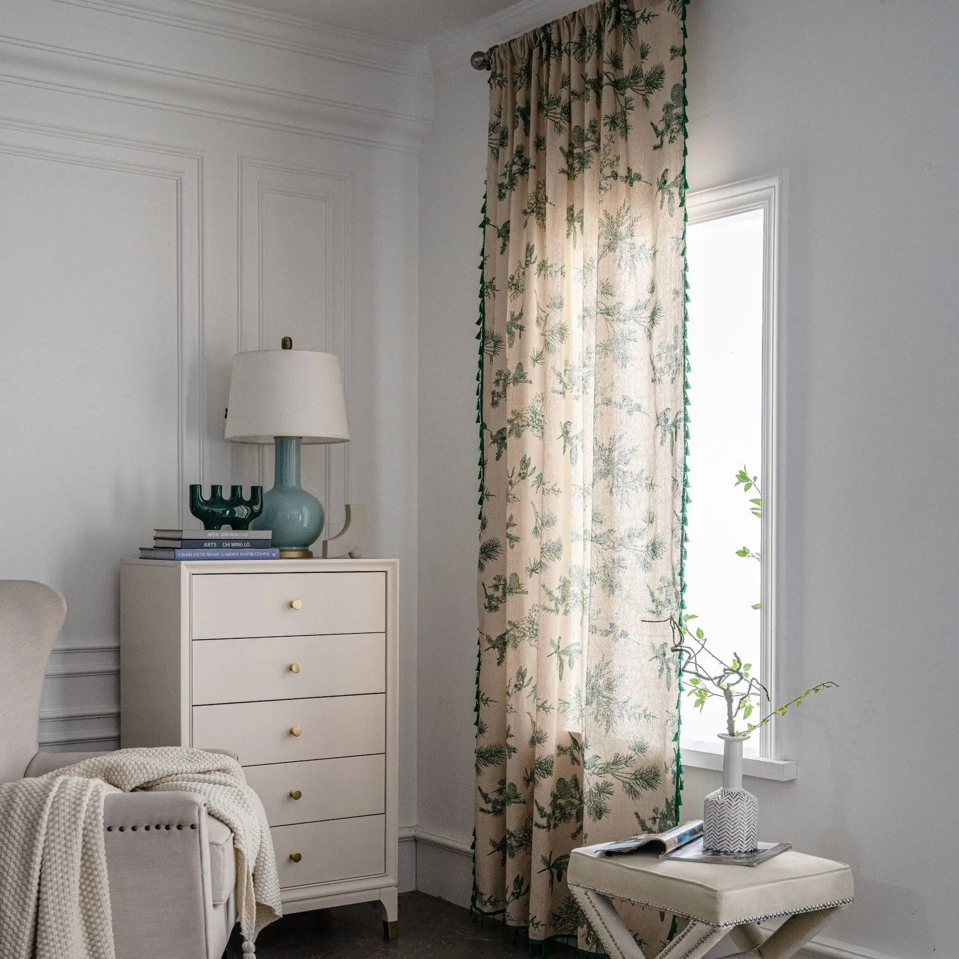 Semi Blackout Curtains Printed Green Pine Cone Green Tassel Blackout Heat Insulation Bay Window Curtain Living Room Decoration
Semi Blackout Curtains Printed Green Pine Cone Green Tassel Blackout Heat Insulation Bay Window Curtain Living Room Decoration
