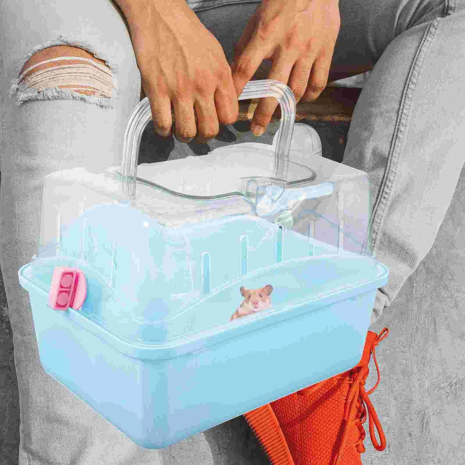 

Hamster Cage Carrying Case Transparent Household Travel Carrier Guinea Pigs Cages Hamsters Small Stand