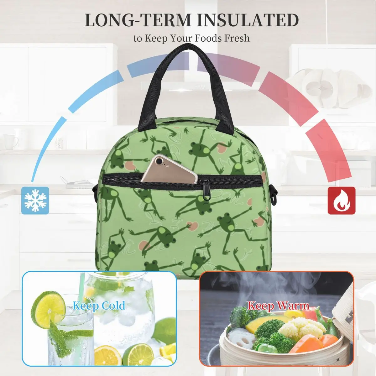 

Забавная лягушка, сумка для ланча для йоги с ручкой, мультяшное животное, сумка-холодильник на молнии, Офисная Красивая Термосумка для еды