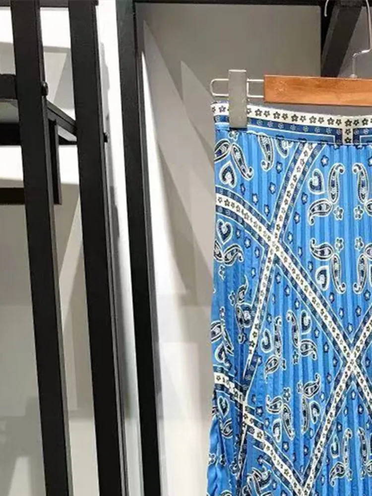 Women Blue Print High Waist Pleated Midi Skirt Retro Long Jupe 2022 Spring Summer New
Women Blue Print High Waist Pleated Midi Skirt Retro Long Jupe 2022 Spring Summer New