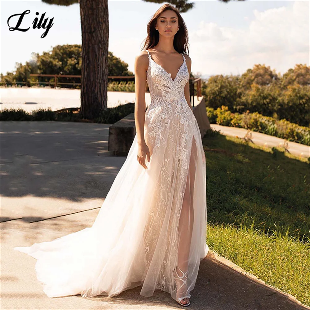 Lily New Sexy Fashion Lace Wedding Dresses High Side Slit Spaghetti Straps Boho Bridal Gowns Open The Back A-Line Bride Dress
Lily New Sexy Fashion Lace Wedding Dresses High Side Slit Spaghetti Straps Boho Bridal Gowns Open The Back A-Line Bride Dress
