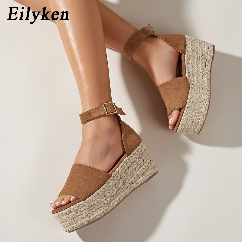 

Eilyken New Fashion Roman Gladiator Weave Wedges Sandals Women Buckle Strap Platform High Heels Summer Open Toe Ladies Shoes