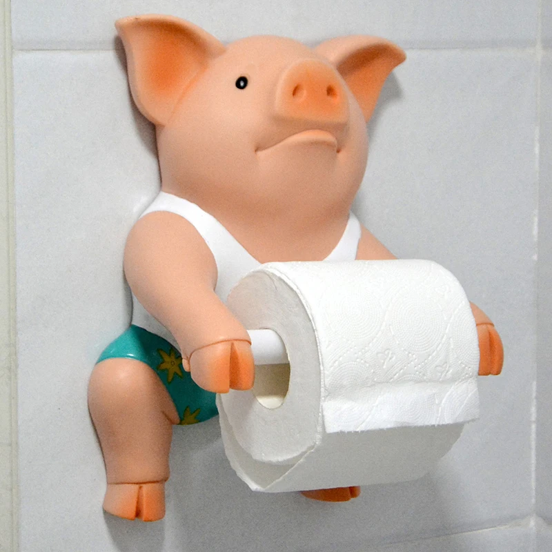 

PVC Pig Style Toilet Paper Holder Punch-Free Hand Tissue Box Household Paper Towel Holder Reel Spool Device Bathroom Accessory