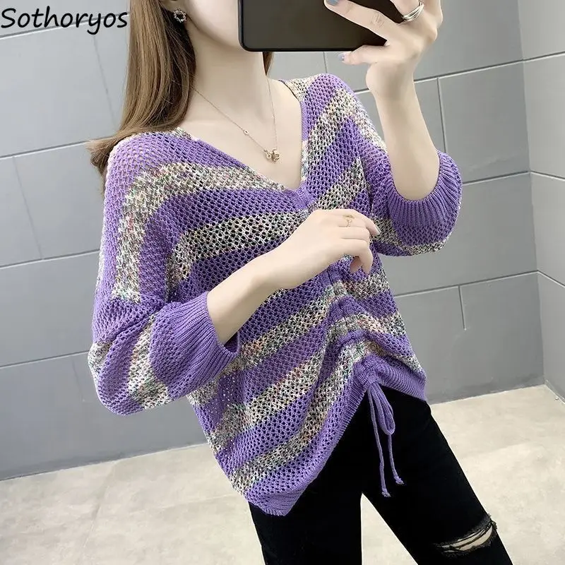 T-shirts Women Bandage Design Striped Basic Trendy Korean Style Female Loose Breathable Classic Summer Knitwear V-neck All-match
T-shirts Women Bandage Design Striped Basic Trendy Korean Style Female Loose Breathable Classic Summer Knitwear V-neck All-match