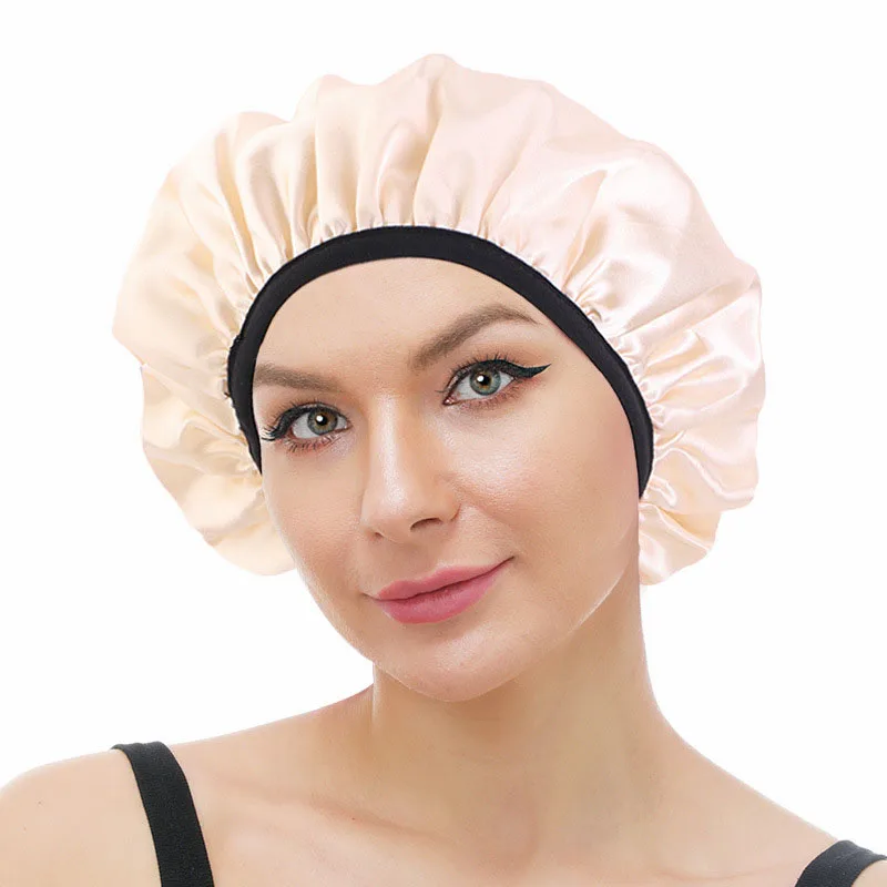 

2023 New Women Satin Hair Care Bonnet Elastic Hat Double Layer Chemo Cap Night Sleep Caps Nightcap Head Cover Turban Headscarf