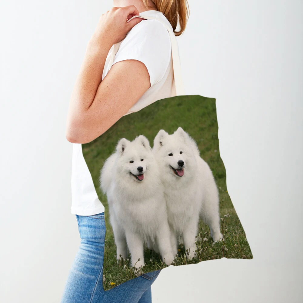 Casual Cute White Dog Samoyed Shopping Bag Lovely Pet Animal Both Sided Reusable Eco Canvas Lady Shopper Bag Tote Handbag
Casual Cute White Dog Samoyed Shopping Bag Lovely Pet Animal Both Sided Reusable Eco Canvas Lady Shopper Bag Tote Handbag
