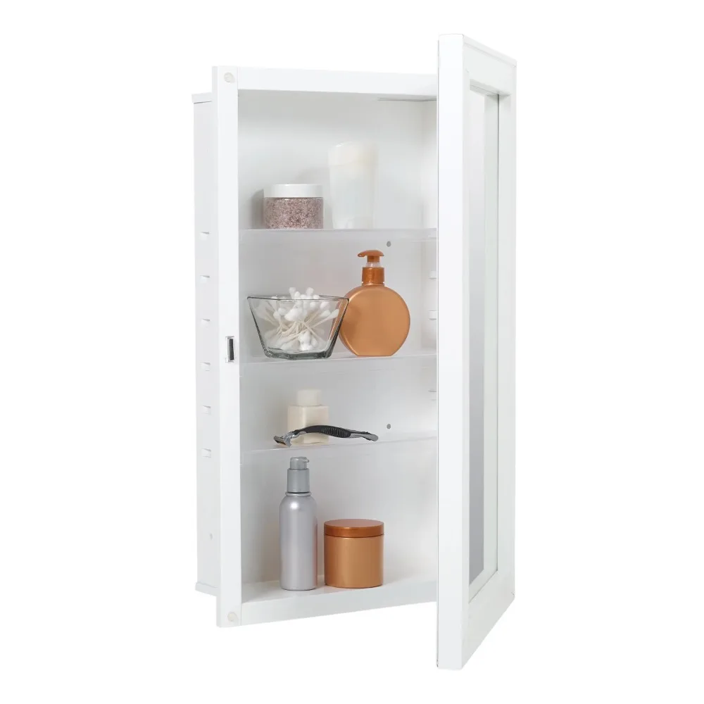 

Recess-Mount Mirror Medicine Cabinet, 16.25 X 26.25 In., Rectangle, Reversible, White