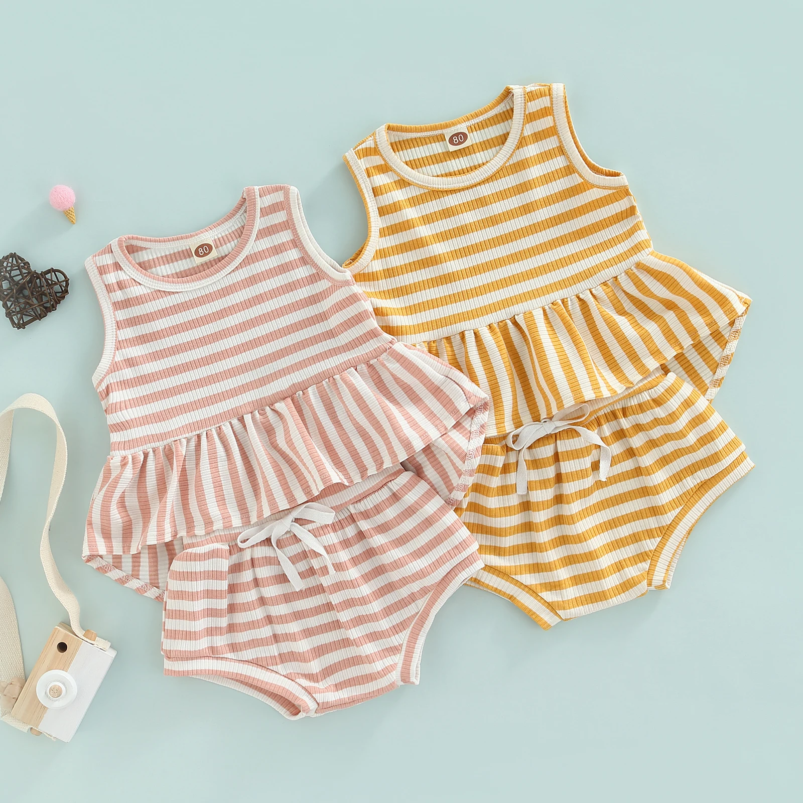2Pcs Infant Baby Girls Summer Clothes Sleeveless Ruffle RibbedStriped Vest Tops + Elastic Shorts Bloomers Casual Outfits Sets
2Pcs Infant Baby Girls Summer Clothes Sleeveless Ruffle RibbedStriped Vest Tops + Elastic Shorts Bloomers Casual Outfits Sets