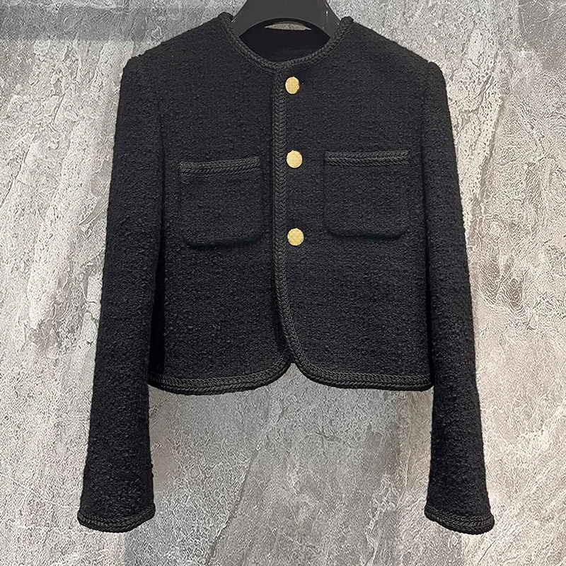 23 Runway Vintage Black Tweed Jacket Women Elegant O-neck Single Breasted Wool Cotton Blend Outwear High Quality Chic Short Tops
23 Runway Vintage Black Tweed Jacket Women Elegant O-neck Single Breasted Wool Cotton Blend Outwear High Quality Chic Short Tops